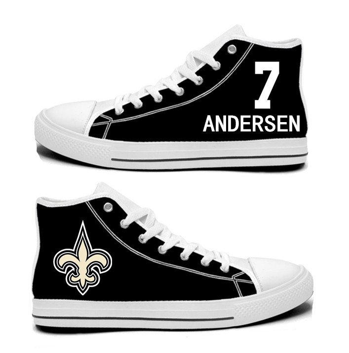 NFL New Orleans Saints 7#  Morten Andersen Black white Hand Painted Unisex Custom Centre-TOP Canvas Shoes