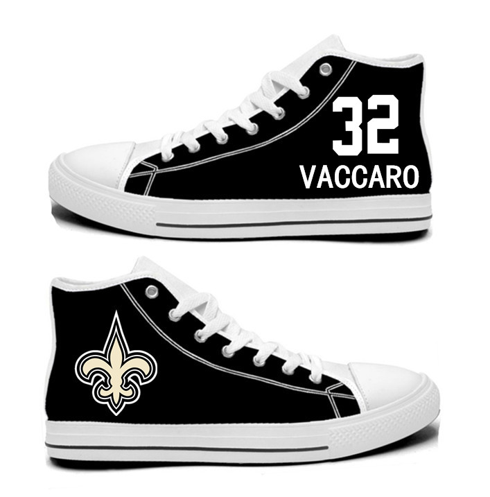 NFL New Orleans Saints 32#  Kenny Vaccaro Black white Hand Painted Unisex Custom Centre-TOP Canvas Shoes