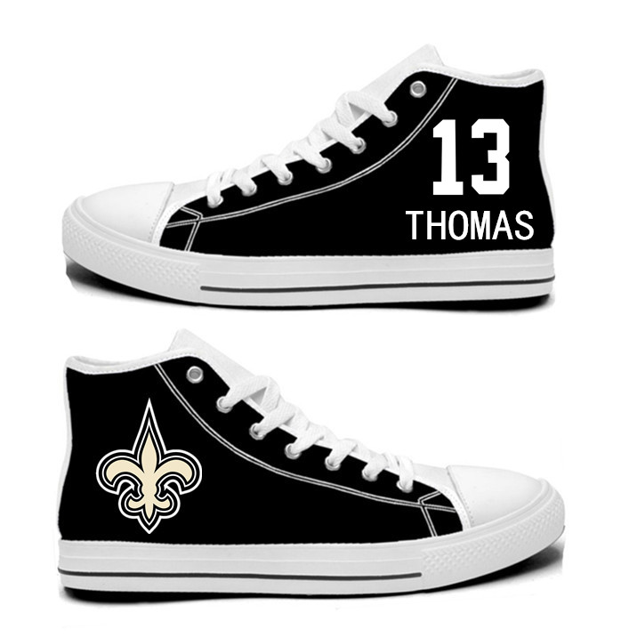 NFL New Orleans Saints 13# Michael Thomas Black white Hand Painted Unisex Custom Centre-TOP Canvas Shoes