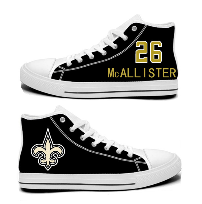 NFL New Orleans Saints 26#  Deuce McAllister Black Hand Painted Unisex Custom Centre-TOP Canvas Shoes