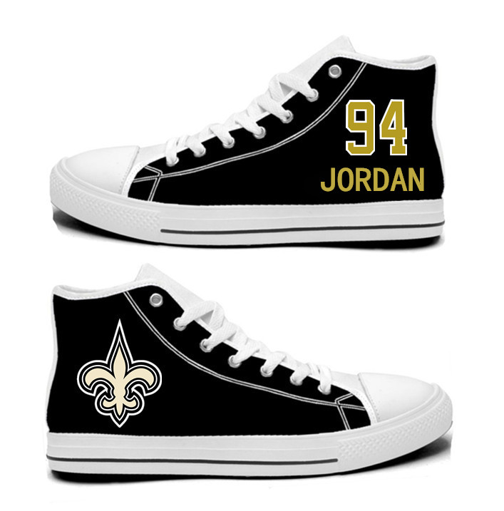 NFL New Orleans Saints 94#  Cameron Jordan Black Hand Painted Unisex Custom Centre-TOP Canvas Shoes