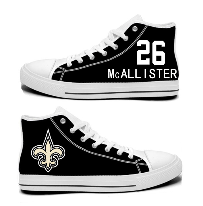 NFL New Orleans Saints 26#  Deuce McAllister Black white Hand Painted Unisex Custom Centre-TOP Canvas Shoes
