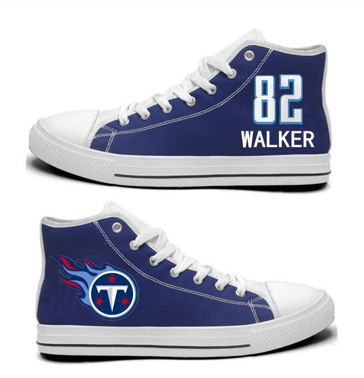 NFL Tennessee Titans 82# Delanie Walker Navy Hand Painted Unisex Custom Centre-TOP Canvas Shoes