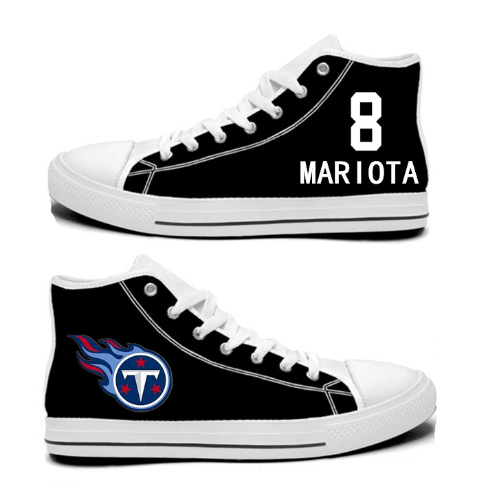 NFL Tennessee Titans 8# Marcus Mariota black Hand Painted Unisex Custom Centre-TOP Canvas Shoes