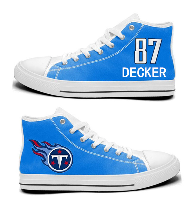 NFL Tennessee Titans 87# Eric Decker blue Hand Painted Unisex Custom Centre-TOP Canvas Shoes