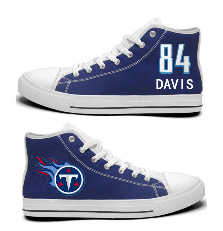 NFL Tennessee Titans 84#   Corey Davis   Navy Hand Painted Unisex Custom Centre-TOP Canvas Shoes