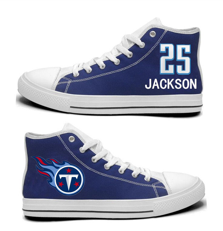 NFL Tennessee Titans 25# Adoree' Jackson Navy Hand Painted Unisex Custom Centre-TOP Canvas Shoes
