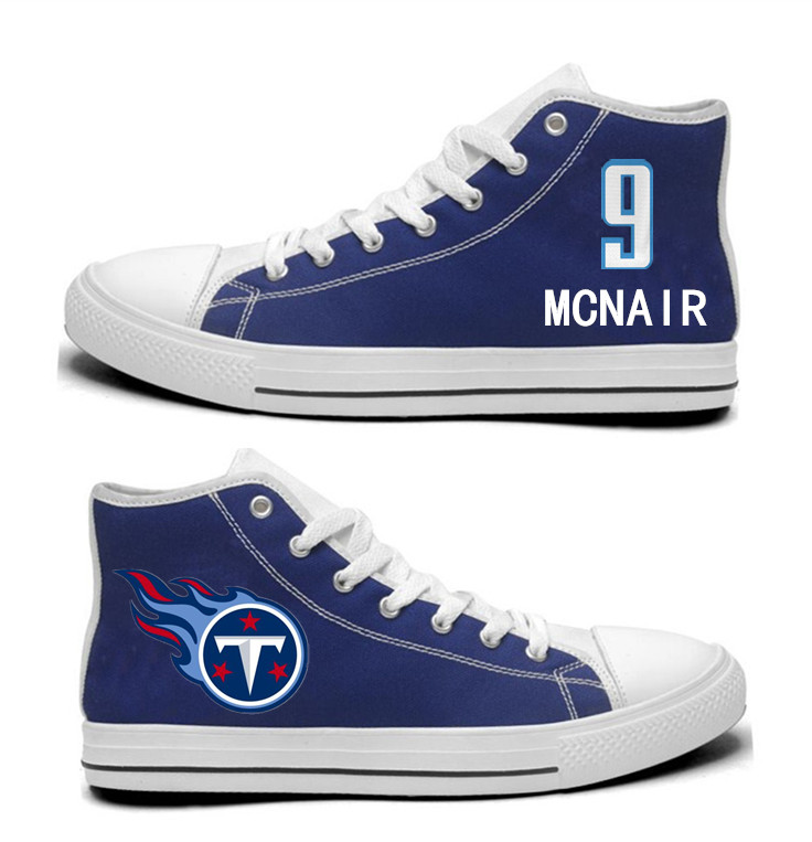 NFL Tennessee Titans 9# Steve McNair Navy Hand Painted Unisex Custom Centre-TOP Canvas Shoes