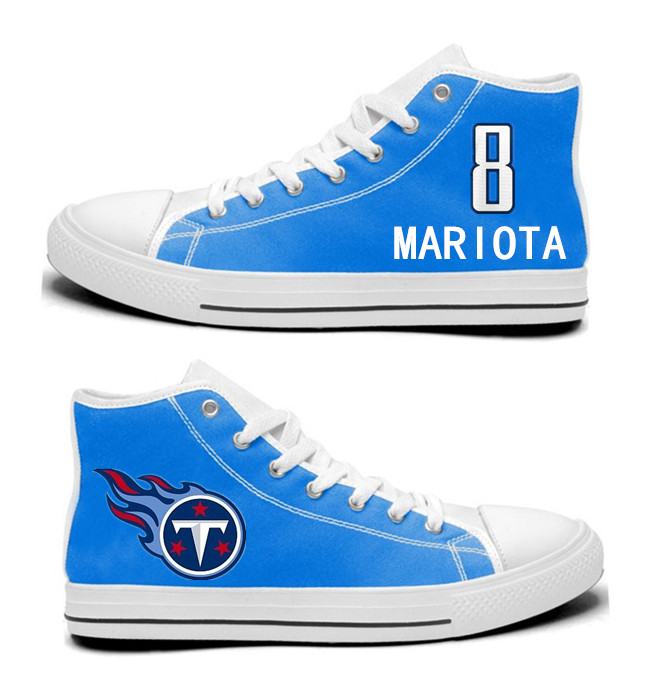 NFL Tennessee Titans 8# Marcus Mariota blue Hand Painted Unisex Custom Centre-TOP Canvas Shoes