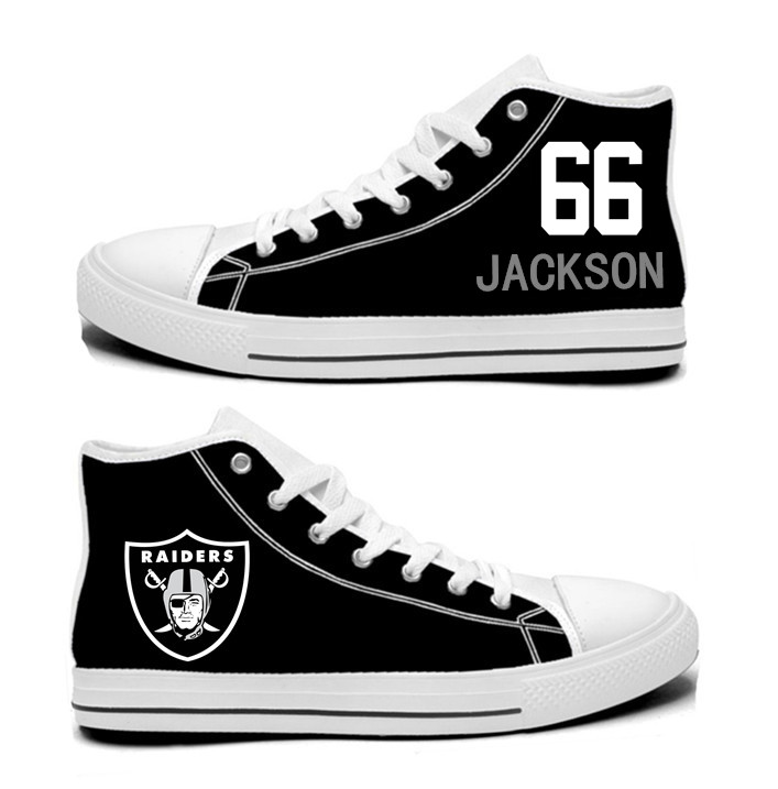 NFL Oakland Raiders 66#  Gabe Jackson Black  Hand Painted Unisex Custom Centre-TOP Canvas Shoes
