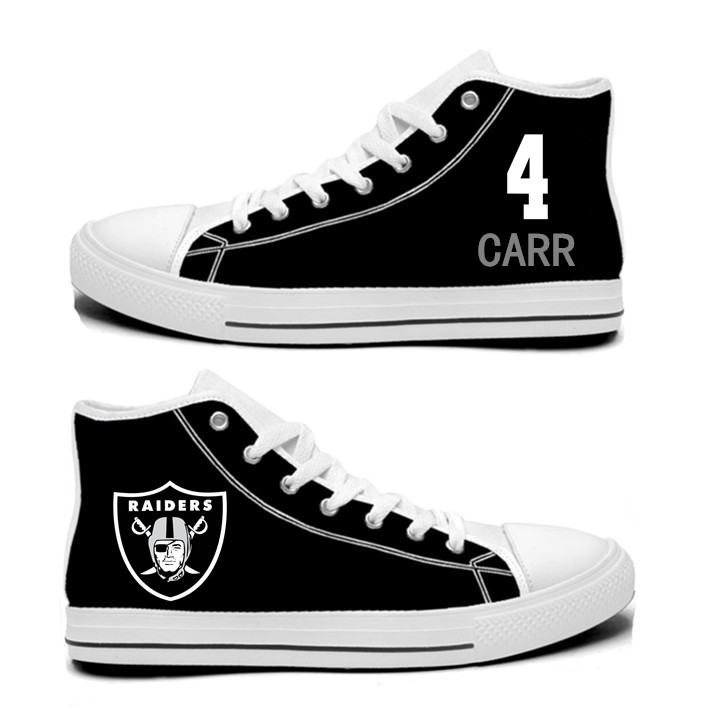 NFL Oakland Raiders 4# Derek Carr Black   Hand Painted Unisex Custom Centre-TOP Canvas Shoes
