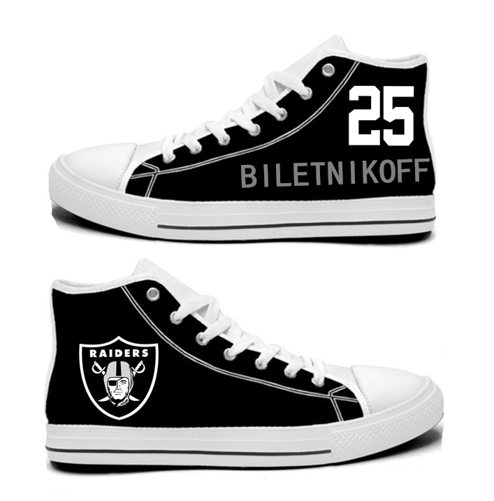 NFL Oakland Raiders 25# Fred Biletnikoff Black  Hand Painted Unisex Custom Centre-TOP Canvas Shoes
