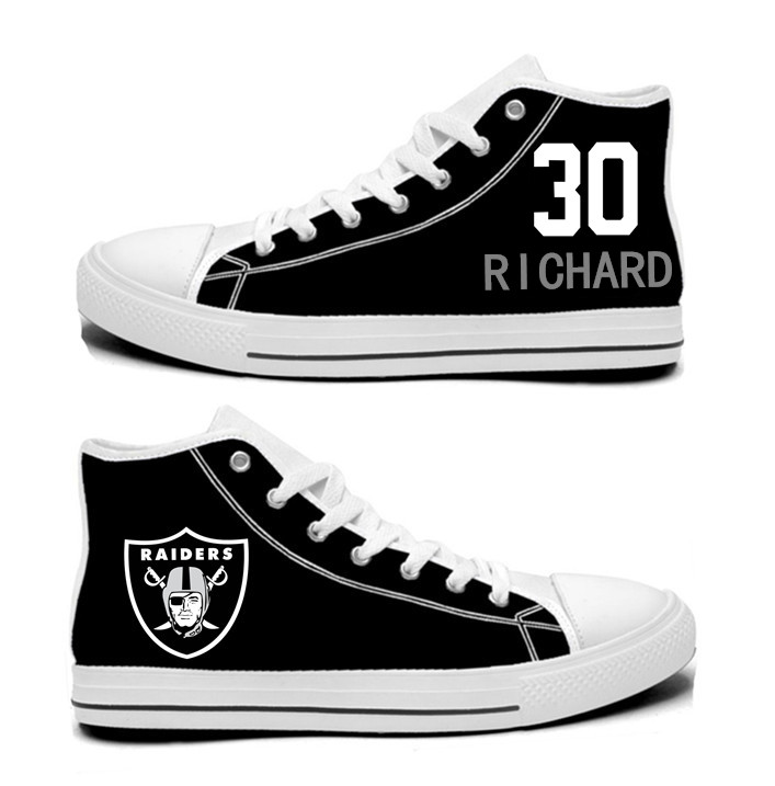 NFL Oakland Raiders 30#   Jalen Richard  Black  Hand Painted Unisex Custom Centre-TOP Canvas Shoes