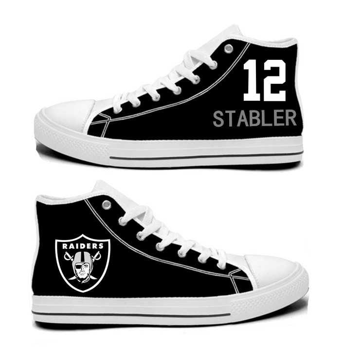 NFL Oakland Raiders 12#   Ken Stabler  Black  Hand Painted Unisex Custom Centre-TOP Canvas Shoes