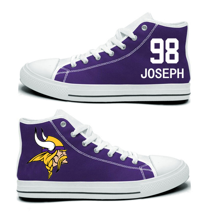 NFL Minnesota Vikings 98# Linval Joseph  Purple Hand Painted Unisex Custom Centre-TOP Canvas Shoes