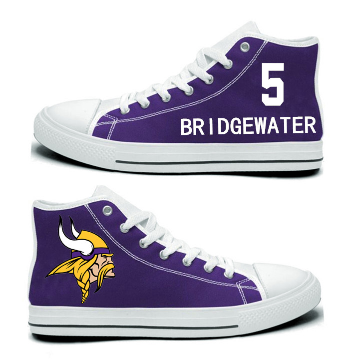 NFL Minnesota Vikings 5#  Teddy Bridgewater Purple Hand Painted Unisex Custom Centre-TOP Canvas Shoes