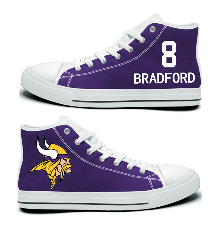 NFL Minnesota Vikings 8#  Sam Bradford  Purple Hand Painted Unisex Custom Centre-TOP Canvas Shoes
