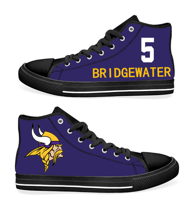 NFL Minnesota Vikings 5#  Teddy Bridgewater black Purple Hand Painted Unisex Custom Centre-TOP Canvas Shoes
