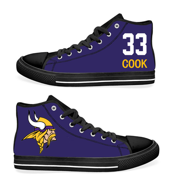 NFL Minnesota Vikings 33# Dalvin Cook black Purple Hand Painted Unisex Custom Centre-TOP Canvas Shoes