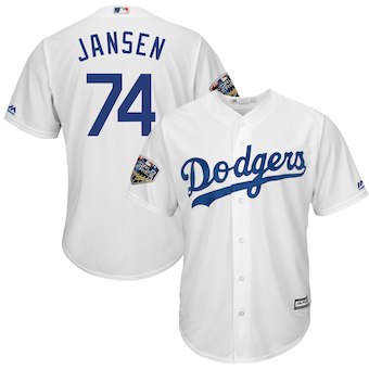 Los Angeles Dodgers #74 Kenley Jansen Majestic White 2018 World Series Cool Base Player Jersey