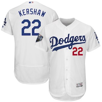Los Angeles Dodgers #22 Clayton Kershaw Majestic White 2018 World Series Flex Base Player Jersey