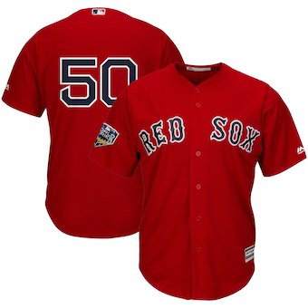 Boston Red Sox #50 Mookie Betts Majestic Scarlet 2018 World Series Cool Base Player Number Jersey