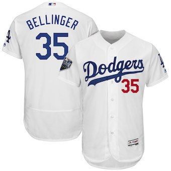 Los Angeles Dodgers #35 Cody Bellinger Majestic White 2018 World Series Flex Base Player Jersey