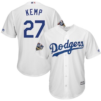 Los Angeles Dodgers #27 Kenley Jansen Majestic White 2018 World Series Cool Base Player Jersey