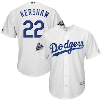 Los Angeles Dodgers #22 Clayton Kershaw Majestic White 2018 World Series Cool Base Player Jersey