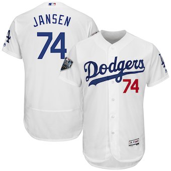 Los Angeles Dodgers #74 Kenley Jansen Majestic White 2018 World Series Flex Base Player Jersey