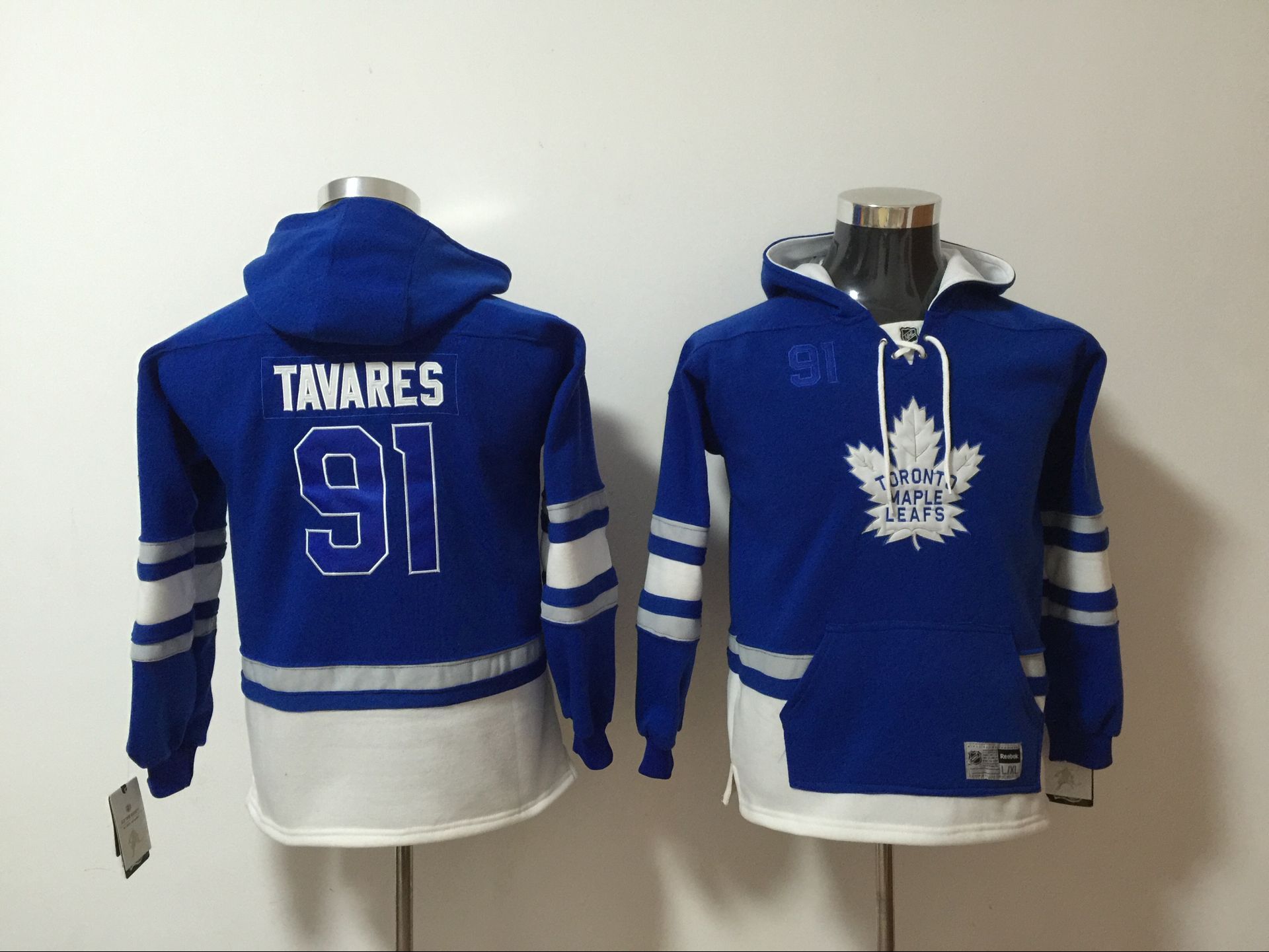 Maple Leafs #91 John Tavares Blue All Stitched Hooded Sweatshirt