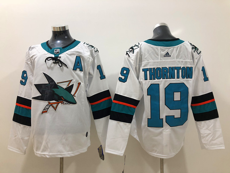 Sharks 19 Joe Thornton White Adidas Jersey