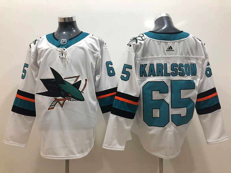 Sharks 65 Erik Karlsson White Adidas Jersey