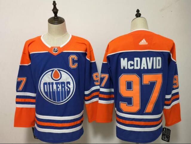 Men's Edmonton Oilers #97 Connor McDavid Blue C Patch 2017-2018 adidas Hockey Stitched NHL Jersey