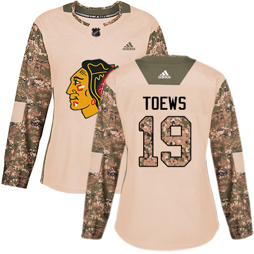 Women's Chicago Blackhawks #19 Jonathan Toews Camo Authentic 2017 Veterans Day Stitched NHL Jersey