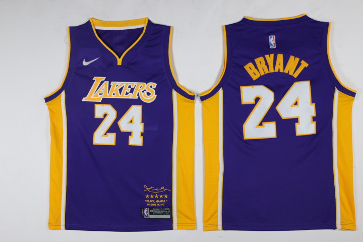 Men's Lakers 24 Kobe Bryant Purple Nike Swingman NBA Stitched Jersey