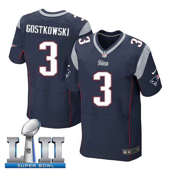 Nike New England Patriots #3 Stephen Gostkowski Stitched Navy 2018 Super Bowl LII Elite Jersey