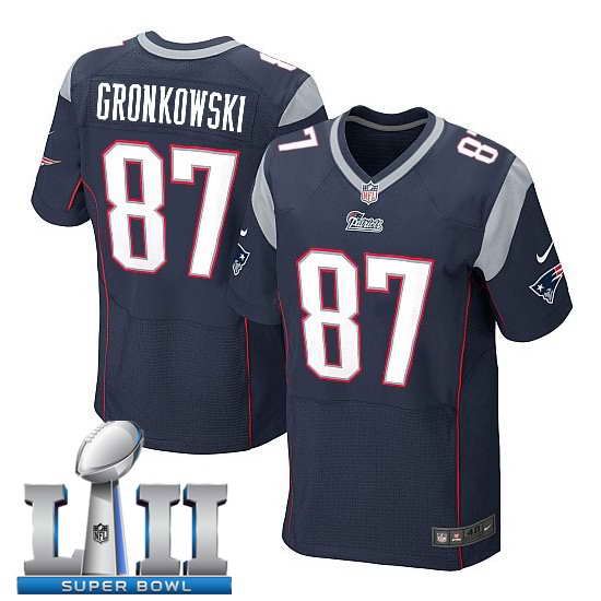 Nike New England Patriots #87 Rob Gronkowski Stitched Navy 2018 Super Bowl LII Elite Jersey