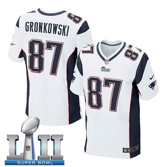 Nike New England Patriots #87 Rob Gronkowski Stitched White 2018 Super Bowl LII Elite Jersey
