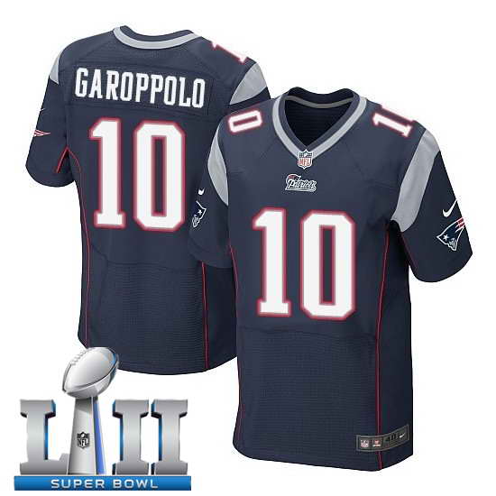 Nike New England Patriots #10 Jimmy Garoppolo Stitched Navy 2018 Super Bowl LII Elite Jersey