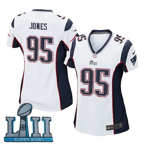 Women Nike New England Patriots #95 Chandler Jones Stitched White 2018 Super Bowl LII Game Jersey