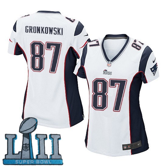 Women Nike New England Patriots #87 Rob Gronkowski Stitched White 2018 Super Bowl LII Game Jersey