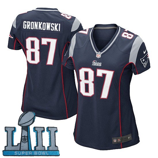 Women Nike New England Patriots #87 Rob Gronkowski Stitched Navy 2018 Super Bowl LII Game Jersey
