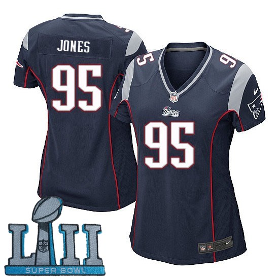 Women Nike New England Patriots #95 Chandler Jones Stitched Navy 2018 Super Bowl LII Game Jersey