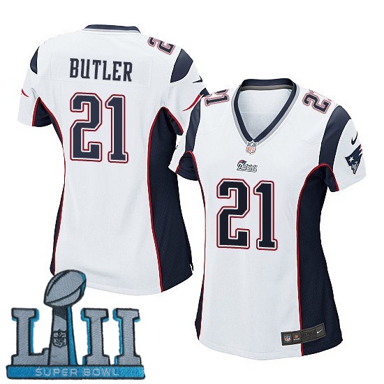 Women Nike New England Patriots #21 Malcolm Butler Stitched White 2018 Super Bowl LII Game Jersey