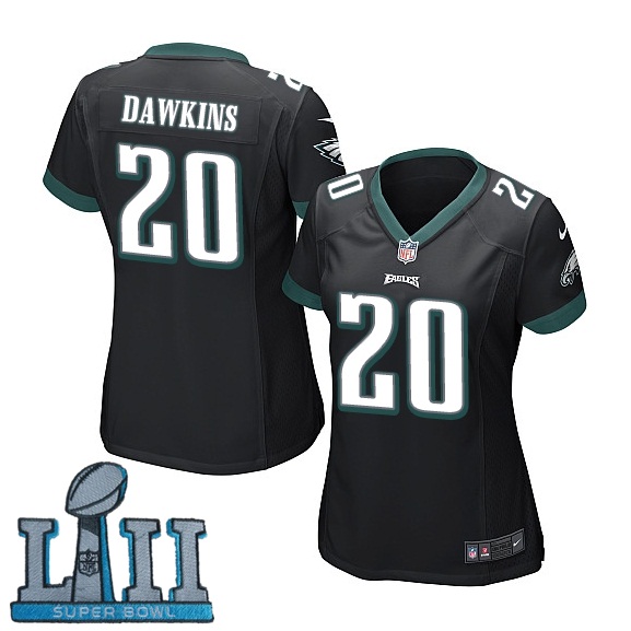 Women Nike Philadelphia Eagles #20 Brian Dawkins Stitched Black 2018 Super Bowl LII Game Jersey