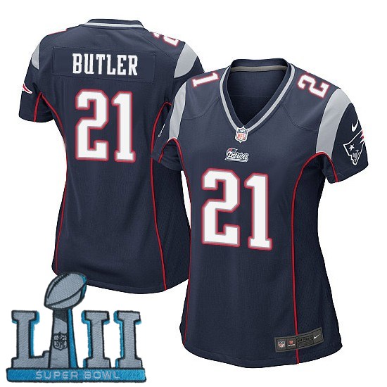 Women Nike New England Patriots #21 Malcolm Butler Stitched Navy 2018 Super Bowl LII Game Jersey