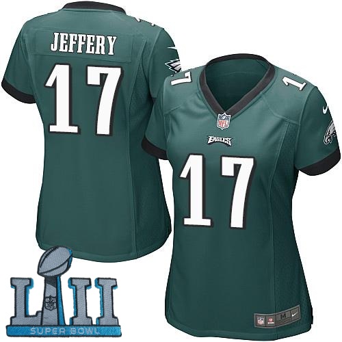 Women Nike Philadelphia Eagles #17 Alshon Jeffery Stitched Green 2018 Super Bowl LII Game Jersey