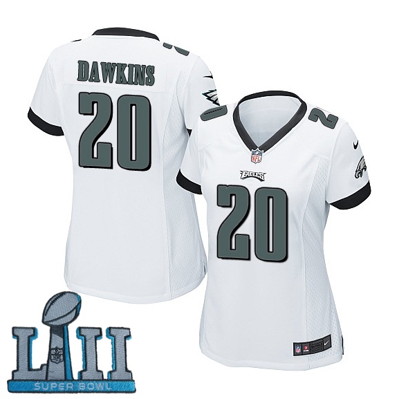 Women Nike Philadelphia Eagles #20 Brian Dawkins Stitched White 2018 Super Bowl LII Game Jersey