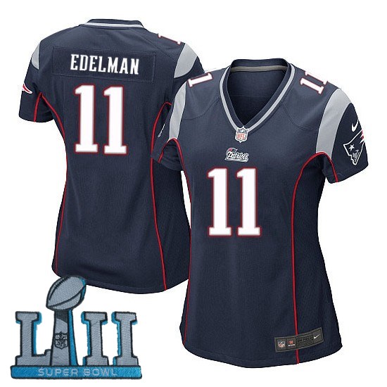 Women Nike New England Patriots #11 Julian Edelman Stitched Navy 2018 Super Bowl LII Game Jersey